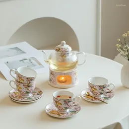 Teaware Sets Bone Porcelain National Wind Flower Tea Pot Afternoon Handmade Gold Painted With Insulation Base Set