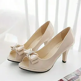 Dress Shoes Nice Female Stiletto High Heel Woman Pumps Peep Toe White Bowknot Sandals Ladies Summer Office Black