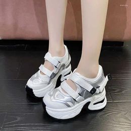 Casual Shoes 8cm Air Mesh Synthetic Platform Wedge 2024 Fashion Sandal Bling Chunky Sneakers Women Pumps Hollow Summer Slippers