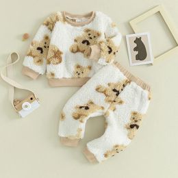 Clothing Sets Infant Toddler Baby Boy Girl Long Sleeve Fleece Sweater Teddy Bear Pullover Fluffy Pants Set 2pcs Winter Clothes