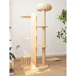 Cat Carriers Solid Wood Climbing Frame Nest Tree Integrated Rubber Grinding Claw Column Jumping Platform Space Supplies