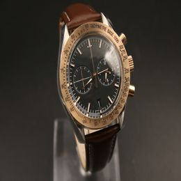 Top watch men quartz chronograph sea master Black dial Ocean Stopwatch rose gold Bezel Fluted Case watches 2893