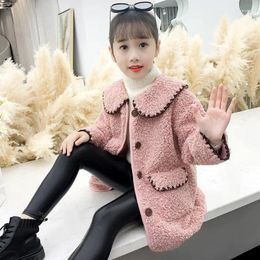 Jackets 2024 Autumn Winter Baby Girls Lambs Wool Coats Kids Warm Jacket Children Thick Outerwear Loose Overcoat W867