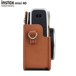 Camera Case for Fujifilm Instax Mini 40 Instant Film Camera, Protective PU Leather Bag/Clear Crystal Cover with Shoulder Strap