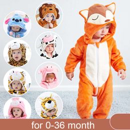 Boy Clothing Animal Cartoon Hooded Jumpsuits Winter Pamas Onesies Kids Sleepwear Newborn Baby Girl Pyjamas L2405