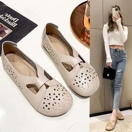 Comfortable Sandals Flat Shoes Leather Handmade heeled Soft soled Female Wind Tunnel Hollow Women Casua 0ad