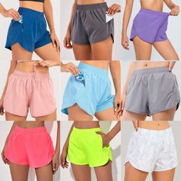LU 2024 Womens Yoga Outfits High Waist Shorts Exercise Short Pants Fitness Wear Girls Running Elastic Adult LL Sportswear Lined Drawstring 9985ess