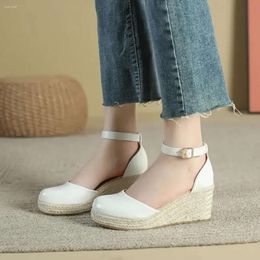 35-42 Size Sandals Solid Colour Round Toe Wedge Heel Women's Shoes 2024 Com 9bf