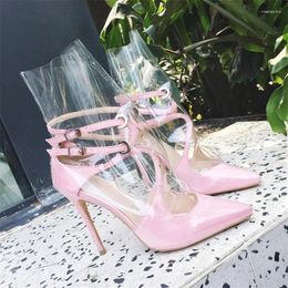 Boots Catwalk 2024 Fashion Woman Sexy Transparent PVC High Heels Pointed Toe Sandals Summer Cool Short Shoes Women