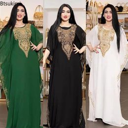 Ethnic Clothing 2024 Muslim Dress Sets Women Embroidered Abaya With Inner 2 Piece Fashion Elegant Ladies Chiffon African Maxi Dresses