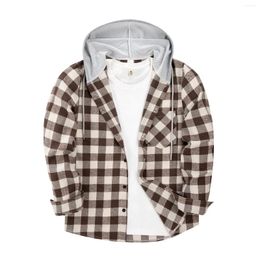 Men's Hoodies 2024 Spring And Autumn Coatexplosive Loose Casual Long-sleeved Hooded Plaid Shirt Men