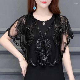 Women's Blouses Summer V-neck Fashion Shawl Women High Street Casual Loose Button Elegant Cardigan Embroidered Sequined All-match Y2K Tops