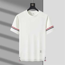 Мужские футболки высокого класса бренд мужская марка мужская футболка 2024summer ленточная вышивка с половиной рукава корейская модная сплита.