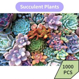 Puzzles 75*50cm Paper Jigsaw Puzzle 1000PCS Succulent Plants Adults Stress Relief Children Educational Entertainment Toys Christmas Gift Y240524