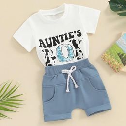 Clothing Sets Born Baby Gilr Boy Shorts 2Pcs Summer Clothes Short Sleeve Cow Letter Tops And Set