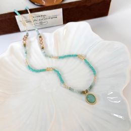20pcs/lot Blue Malachite Necklace 2024 New French Style Beaded Clavicle Chain High Sense Natural Stone Neck Chain