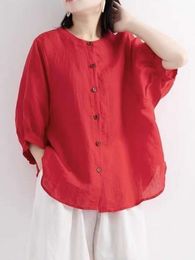 Loose Vintage Blouse Puff Sleeve Top Linen Women Casual Summer women's clothing 2023 Elegant Feminine Shirts