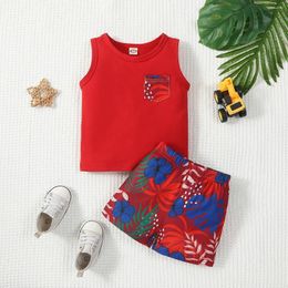 Clothing Sets Fashionable Single Pocket Vest Casual Ethnic Style Trend Printed Beach Shorts For Baby Boys Set