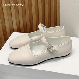 Casual Shoes Soft Genuine Leather Women Ballet Dance Shoe Flat Buckle Strap Square Toe 2024 Arrival Autumn Nice Walking Sapatos Mujer