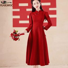 Casual Dresses Year Christmas Chic Elegant Annual Meeting Red Dress Women Square Neck French Design Bow Tie Long Velvet Vestidos