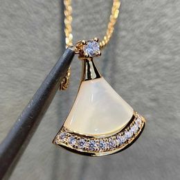 Fashion expert exclusive Bulgarly limited necklace High quality Vgold fanshaped for women diamond white skirt small have Original logo