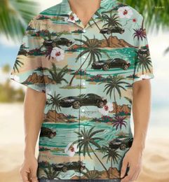 Men's Casual Shirts 2024 Hawaiian Beach 3D Car Printed Short Sleeved Blouse Summer Style Vacation Loose Clothing Shirt