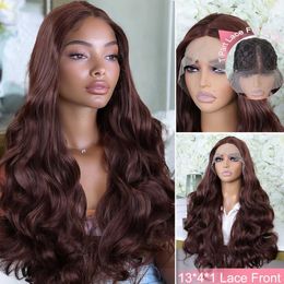 Synthetic Wigs Reddish brown long wavy lace front synthetic wig female role-playing daily party pre inserted baby hair without glue Q240523