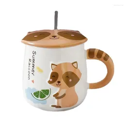 Mugs 400ml Cute Cartoon Raccoon Ceramic Mug Creative Animal Embossed Coffee Couple Breakfast Milk Cup Ladies Office Cups