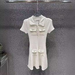 Women's Tanks & Camis Mi24 Girl Style Three-dimensional Pocket Button Decoration Pit Strip Design Short Sleeved Slim Knit Dress