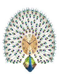 Large Peacock Wall Clock Modern Design Home Decor Watch Living Room Bedroom Mute Metal Digital s H09223673513