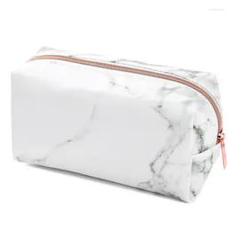 White Marble PU Stationery Pencil Case Pouch Makeup Bag With Zip For Girls Woman's Teenagers