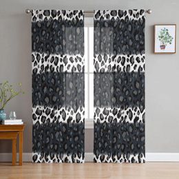 Curtain Leopard Print Black White Striped Sheer Curtains For Living Room Decoration Window Kitchen Tulle Voile Organza