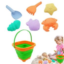 Sand Play Water Fun Sand Play Water Fun Childrens Outdoor Games 7-piece Beach Toy Set Beach Crab Fish Mould Shovel Folding Bucket Set WX5.22