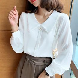 Women's Polos Spring Autumn Style Blouses Shirts Solid Colour Long Sleeve Rivet Bead Casual Lace Tops SP702