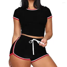 Women's Tracksuits Summer Women 2 Piece Set Bodycon Short Sleeve Slim Crop Top And Shorts Outfit Sport Party Club Jumpsuit