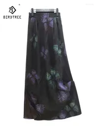 Skirts BirdTree 35MM Real Silk XiangYunSha Skirt For Women Chinese Style Butterfly OL Elegant Hip Wrap 2024 Summer B44316QC