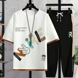 Men's Tracksuits Tracksuit Men Harajuku High Street T-shirt Sports Pants 2-piece Set Loose Oversized Suit Fashionable Clothing 2024