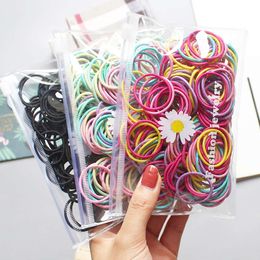 100pcs/مجموعة الأطفال الفتيات نطاقات الحلوى Candy Color Ties Colorful Paric Simple Rubber Band Scrunchies Association L2405