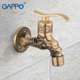 Bathroom Sink Faucets GAPPO Bibcocks Antique Brass Wall Mounted Washing Machine Basin Faucet Taps Single Cold Outdoor Torneira