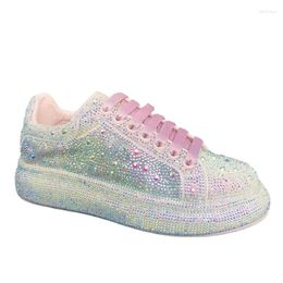 Casual Shoes Thick Sole Mesh Sneakers Breathable Crystal Transparent Full Diamond Women's Trend Fashion Versatile Flat