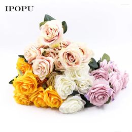 Decorative Flowers 10 Pcs/set Silk French Real Touch Artificial Rose Wedding Bouquet Fake Flower For Home Decor Flores