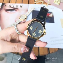 Fashion Brand Watches for Women Lady Girl Five-pointed star bee style Leather strap Quartz wrist Watch G78 208F