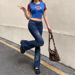 Women's Jeans Women's Y2K Flare Dark Blue Low Waist Vintage Skinny Denim Trousers Fashion Casual Retro Long Pants Streetwear