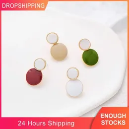 Stud Earrings Bright Colour Round Geometric Korean Dangle Wedding Jewellery Girl Accessories Lightweight Metal