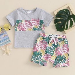 Clothing Sets 0-3T Baby Boy Summer Two-Piece Set Short Sleeved Coconut Tree Leaf Print Patchwork Top Shorts Beachwear