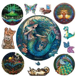 Puzzles Jigsaw Puzzles Mermaids Irregular Wooden Puzzle With Wooden Box 3d Puzzles Educational Wooden Toys Montessori For Adults And Kid Y240524