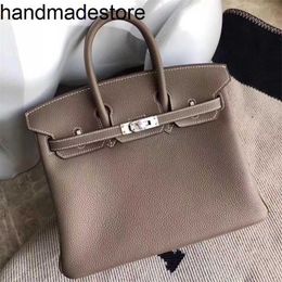 Handgefertigte Handtasche Hand genähte Tasche Platinkalb Leder Lychee Muster Halbhandbuch Wachsgewinde tragbare Epsom Pi Damenbeutel Medium