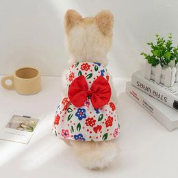 Dog Apparel Flower Print Dress Summer Bowknot Princess Sweet Clothes Comfortable Puppy Skin-friendly Cute Brceathable Z6g9