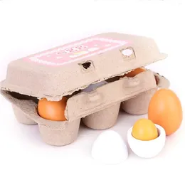 Decorative Flowers 6pcs Simulation Wooden Eggs Toys Set Kids Pretend Play Wood Food Yolk Kitchen Children Kid Education Montessori