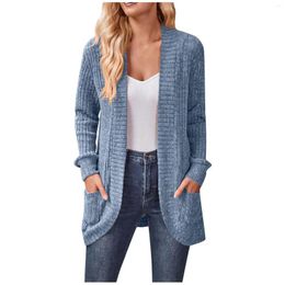 Women's Knits Spring And Autumn Solid Colour Sweater Cardigan Fashion Pocket Top Jacket Comfortable Soft Tienda